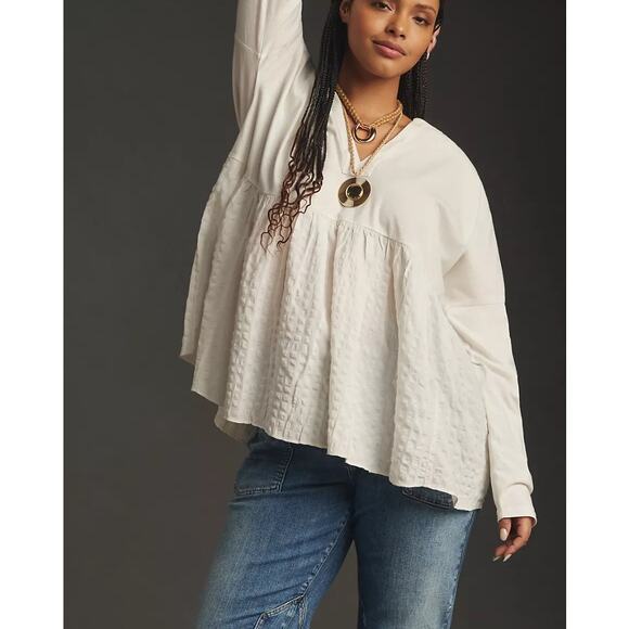 Pilcro Tops - Pilcro from Anthropologie Long Sleeve Babydoll Top in White Size XL